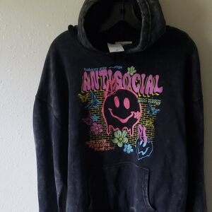 Rue21 Black Hoodie with Vibrant Floral Graphic